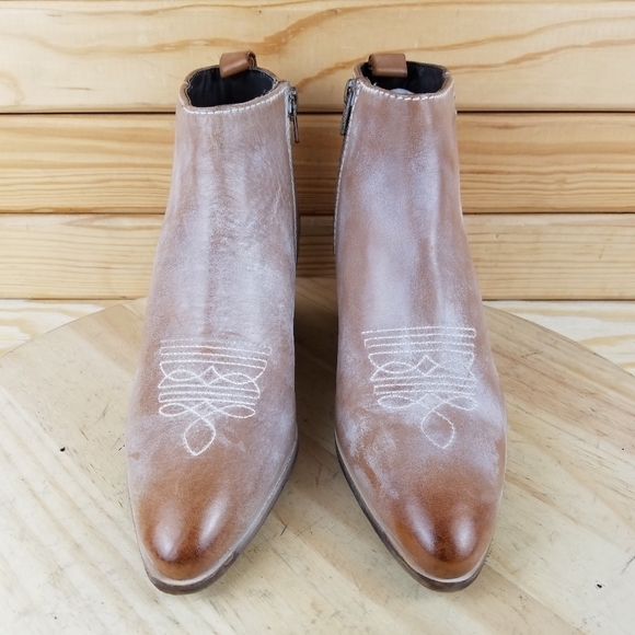 ROAN by Bed Stu AGGIE Leather Distressed Western Booties Ankle Boot Side Zip NEW - Picture 2 of 11